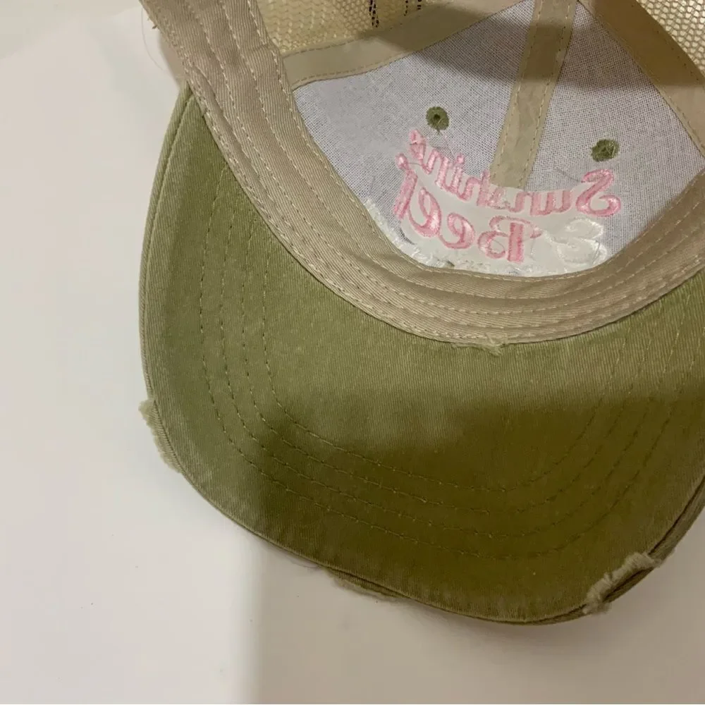 “Sunshine and Beer That’s Why I’m Here” Summer Pink and khaki Hat
